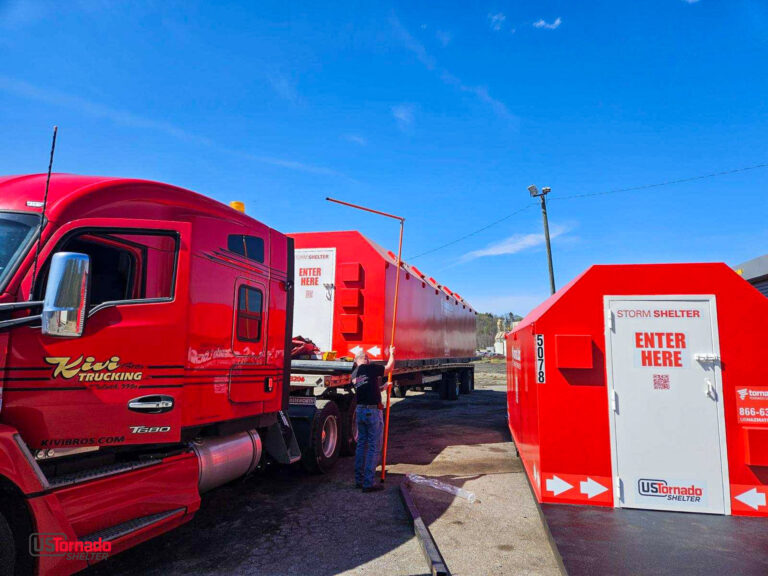 Steel commercial tornado shelter on site