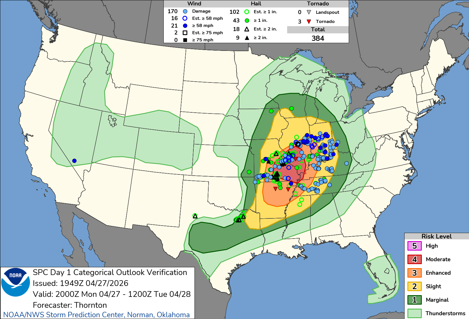 NOAA SPC Convective Outlook Map for April 28, 2026 -- Severe