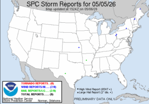 NOAA SPC Storm Reports Map for May 06, 2026 -- Strong
