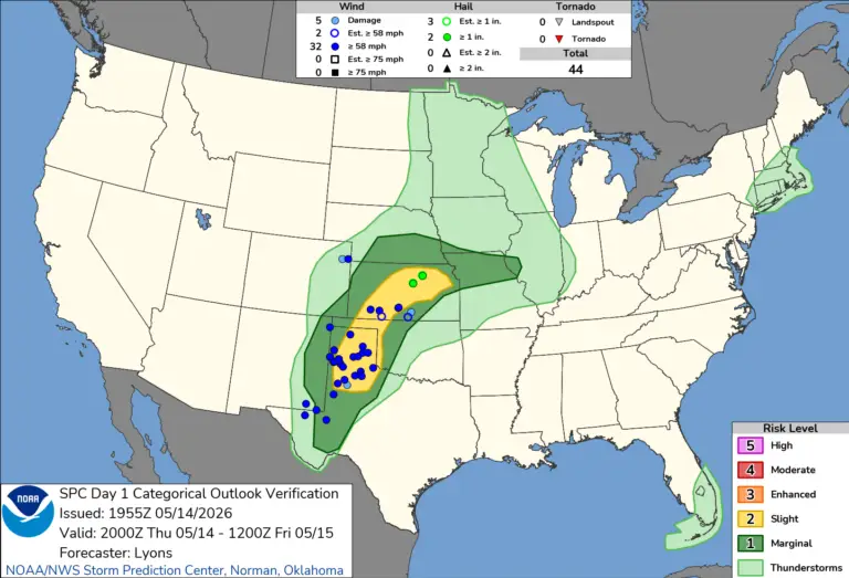 NOAA SPC Convective Outlook Map for May 15, 2026 -- Iowa