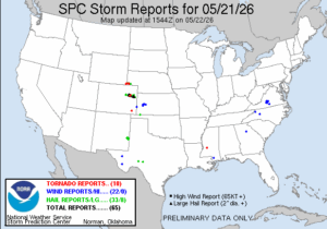 NOAA SPC Storm Reports Map for May 22, 2026 -- Joplin