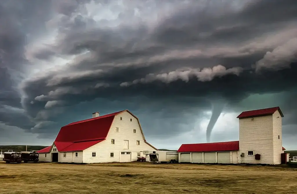 Funnel cloud formation near a facility demonstrating the need for Tornado Shelters in Tennessee