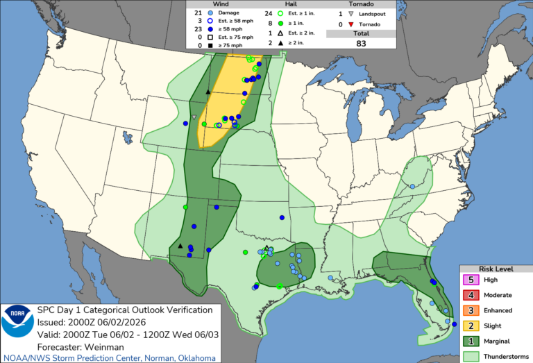NOAA SPC Convective Outlook Map for June 03, 2026 -- Marks