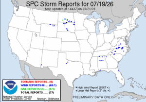NOAA SPC Tornado News Map for July 21, 2026 -- Eastern -- Eastern Storms Raise Tornado Risk