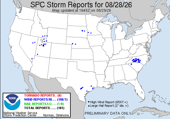 NOAA SPC Tornado News Map for August 29, 2026 -- Tornado -- Tornado Warning Near Fripp Island