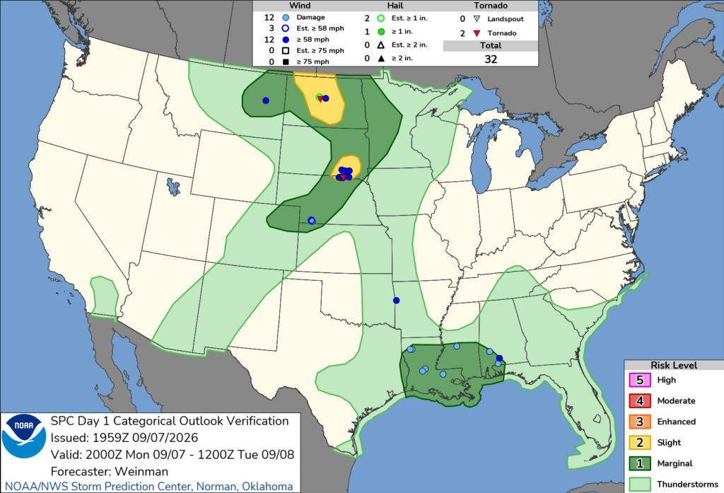 NOAA SPC Convective Outlook Map for September 08, 2026 -- Lowell -- Lowell Batters Hawaii’s Western Islands