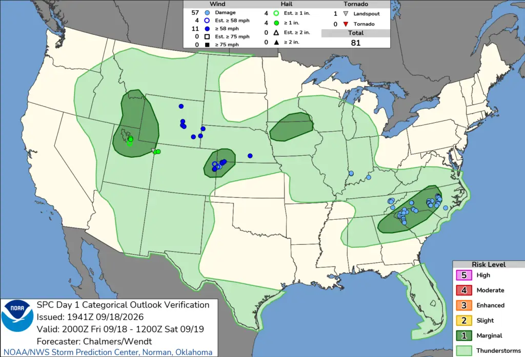 NOAA SPC Storm Reports Map for September 19, 2026 -- Tornado -- Tornado Confirmed Near Fruit Heights