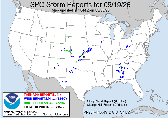 NOAA SPC Tornado News Map for September 20, 2026 -- High -- High-Elevation Tornadoes Raise Risk