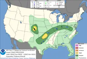 NOAA SPC Convective Outlook Map for September 21, 2026 -- Tornado -- Tornado Warning Hits Calhoun, Gilmer