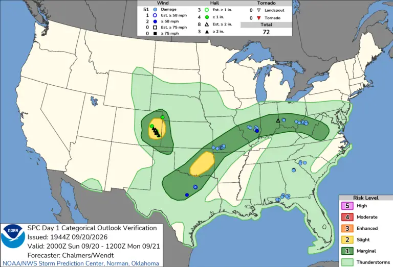NOAA SPC Convective Outlook Map for September 21, 2026 -- Tornado -- Tornado Warning Hits Calhoun, Gilmer