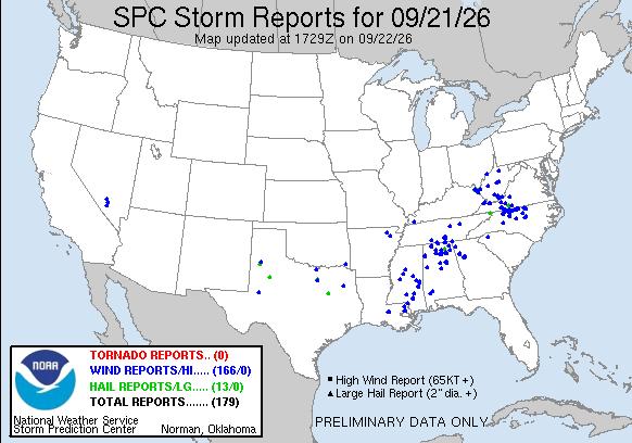 NOAA SPC Tornado News Map for September 22, 2026 -- Tornado -- Tornado Warning Hits Four Counties