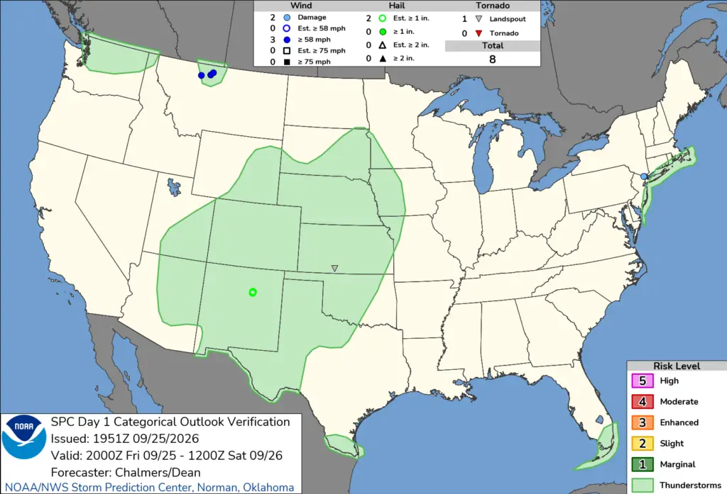 NOAA SPC Convective Outlook Map for September 28, 2026 -- Tornado -- Tornado Warning Hits Northwestern Parmer