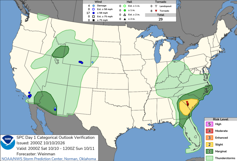 NOAA SPC Storm Reports Map for October 11, 2026 -- Tornado -- Tornado Damage Hits Allendale County Homes