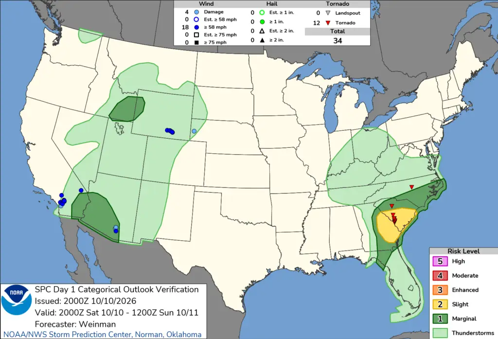 NOAA SPC Storm Reports Map for October 12, 2026 -- Tornado -- EF1 Tornado Hits Near Newington