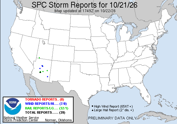 NOAA SPC Tornado News Map for October 22, 2026 -- Four -- Four Corners Faces Renewed Flood Threat