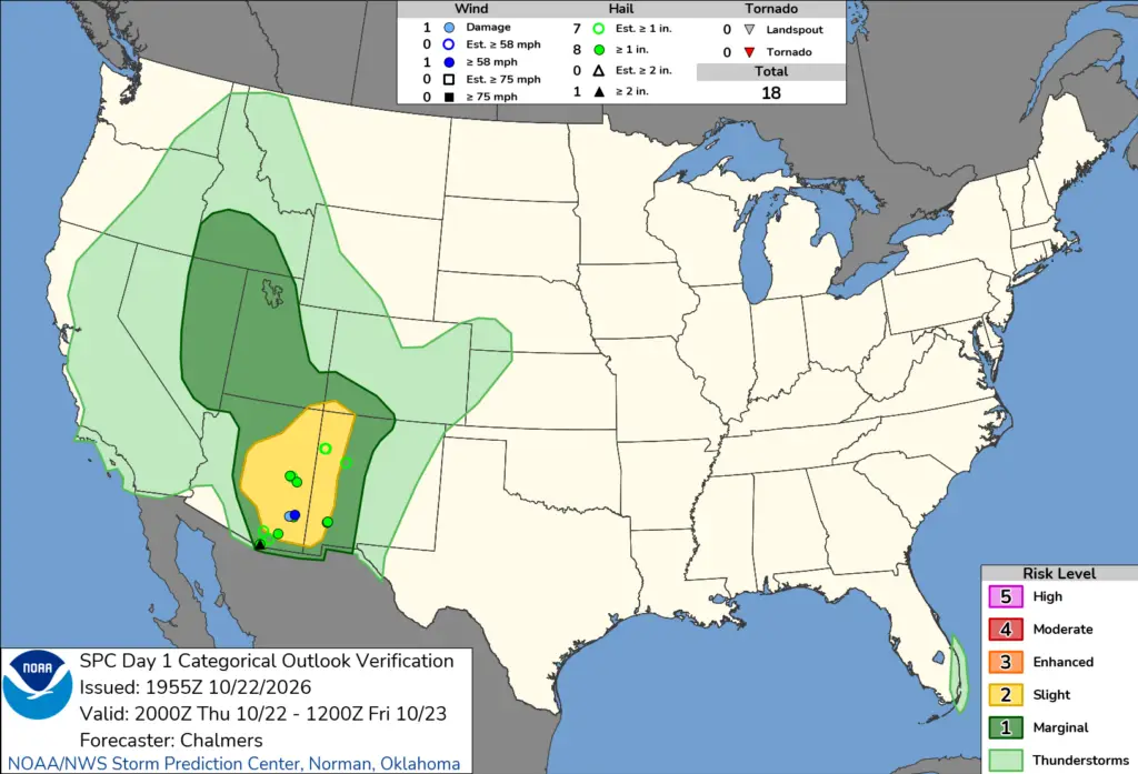 NOAA SPC Tornado News Map for October 23, 2026 -- Cedar -- Cedar City Faces Tornado-Tagged Storm