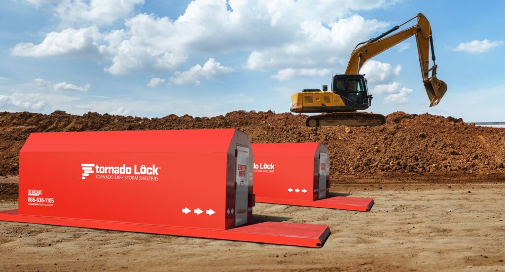 Construction site tornado shelter protecting jobsite crews